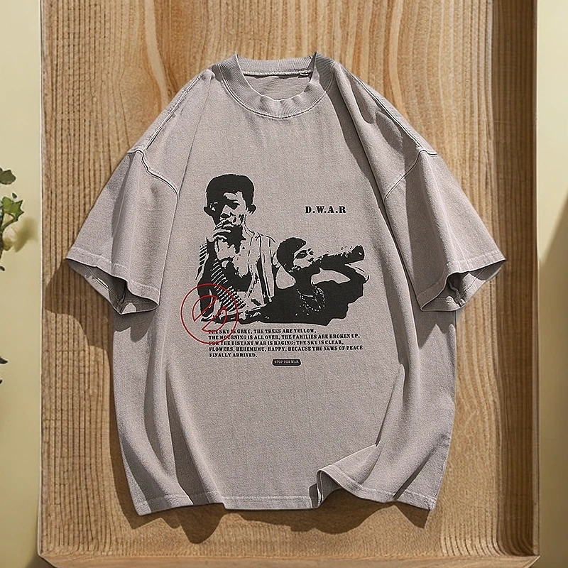 美式高街潮牌设计感情侣休闲圆领宽松男女小众T恤潮流印花国潮