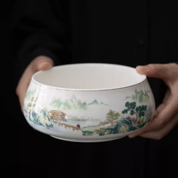 游春山水茶洗家用陶瓷特大号洗杯-523