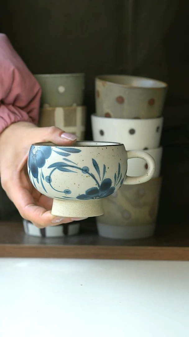 【闪购商品】陶瓷粗陶手绘七里香高足210ml@4-2@