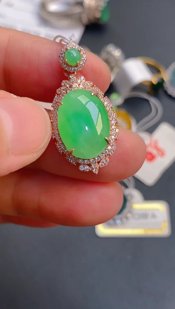 【闪购商品】翡翠耳饰银S925镶嵌天然A货翡翠1