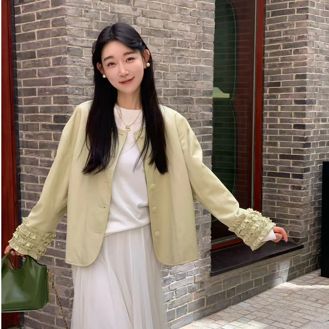 OUDOCKEE 鸥鸥 【棉】绿豆芽 高级感圆领短款小西装上衣 PACX668T