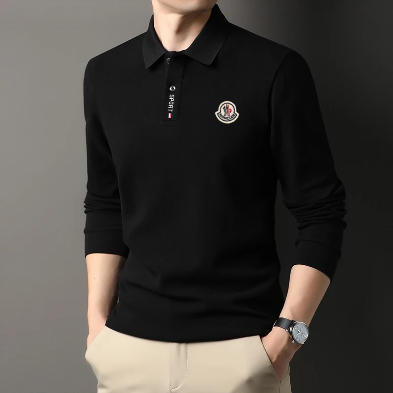 【奥莱撤柜】蒙家100纯棉绣花长袖POLO衫秋季总裁男士休闲百搭T恤衫