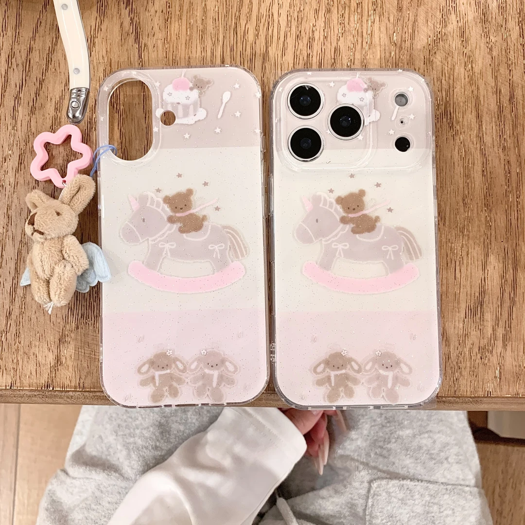 可爱粉木马小熊适用iPhone17ProMax16手机壳15防摔14手机保护套