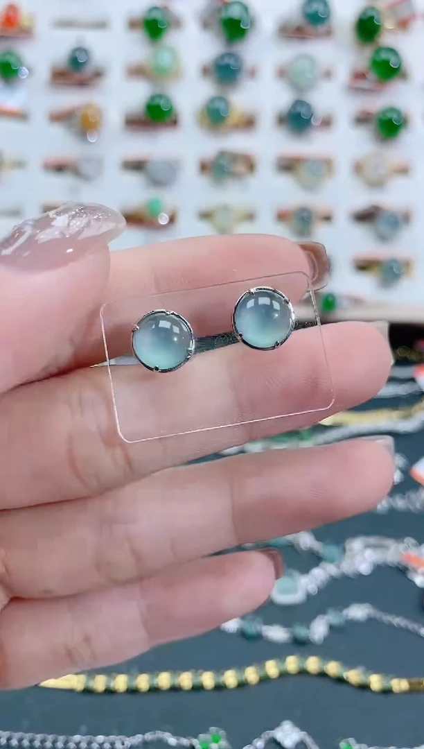 银S925镶嵌翡翠耳饰天然翡翠