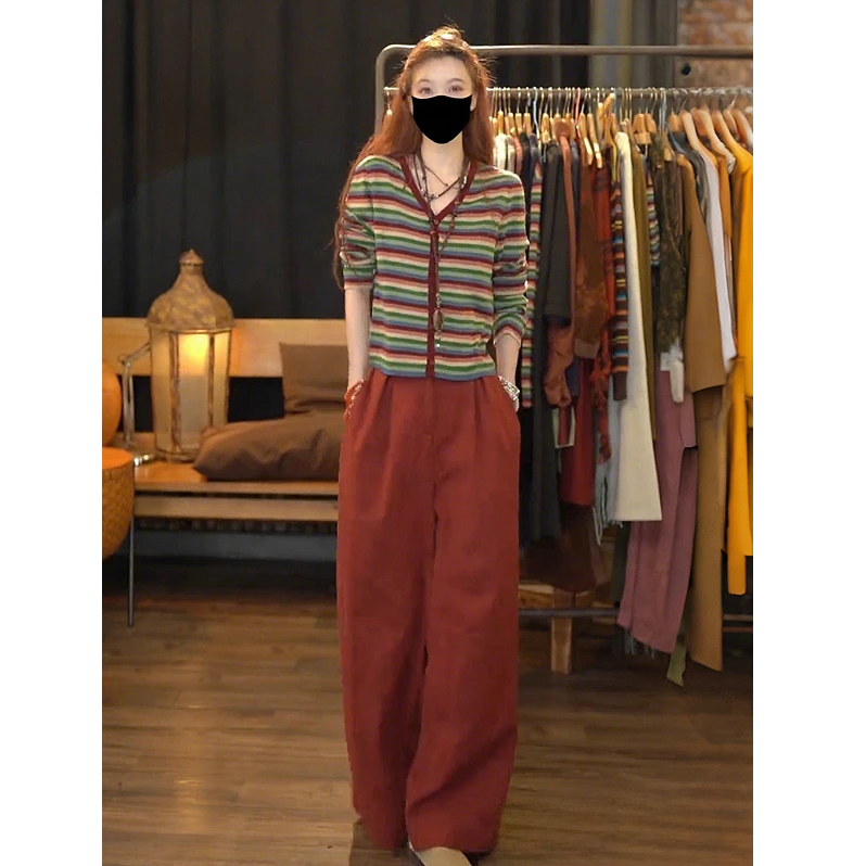 女士初秋减龄一整套氛围感穿搭撞色条纹新款时尚洋气百搭女装