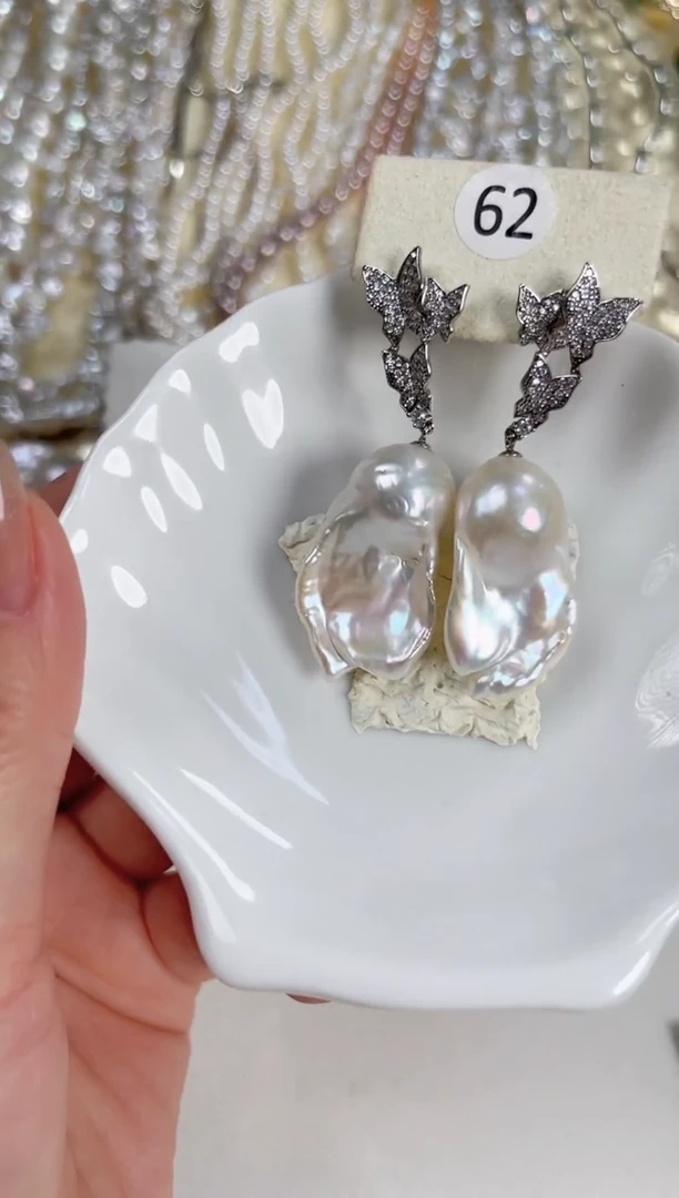 银S925镶嵌耳饰淡水珍珠陈****6巴洛克