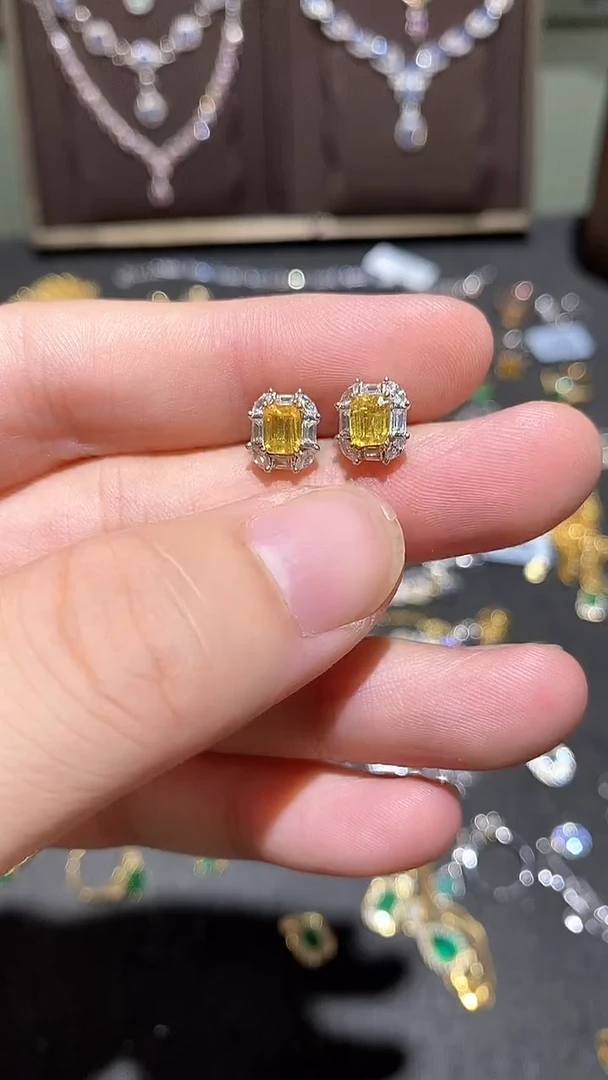 耳饰蓝宝石银S925镀金镶嵌耳钉