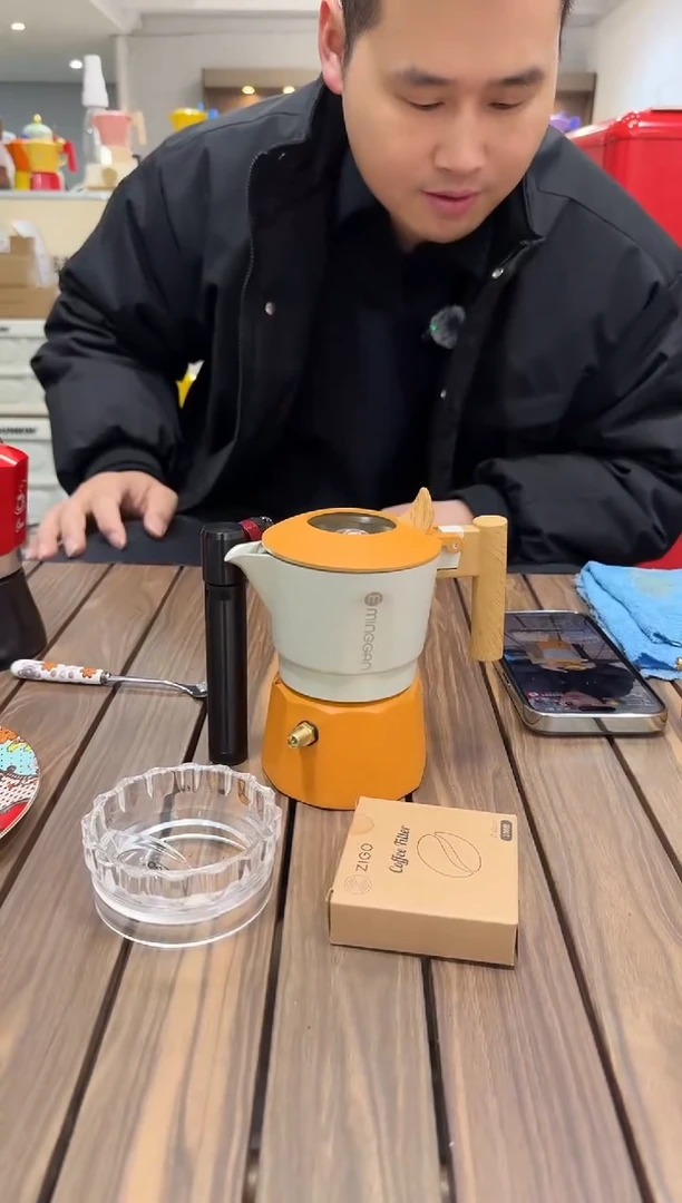 【阳光鲜橙】双阀2杯摩卡壶+黑色气筒+气嘴改好发货+布粉器滤纸