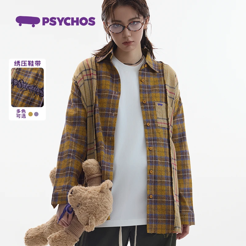 明星同款PSYCHOS2月春新品高密绒宽松复古格子衬衫外套PA3USSH088