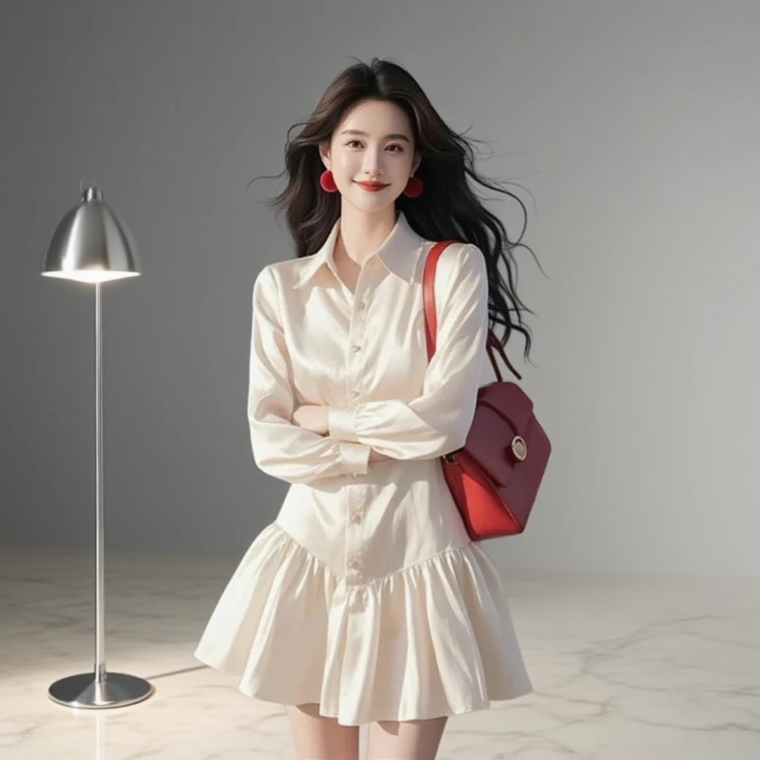 千语栀【高智白玫瑰】法式白色衬衫长裙连衣裙早秋季气质高级感裙子
