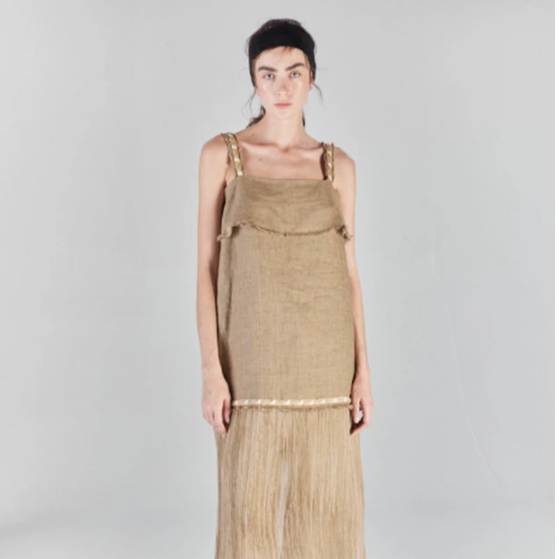 ICE DUST 亚麻拼接吊带长裙