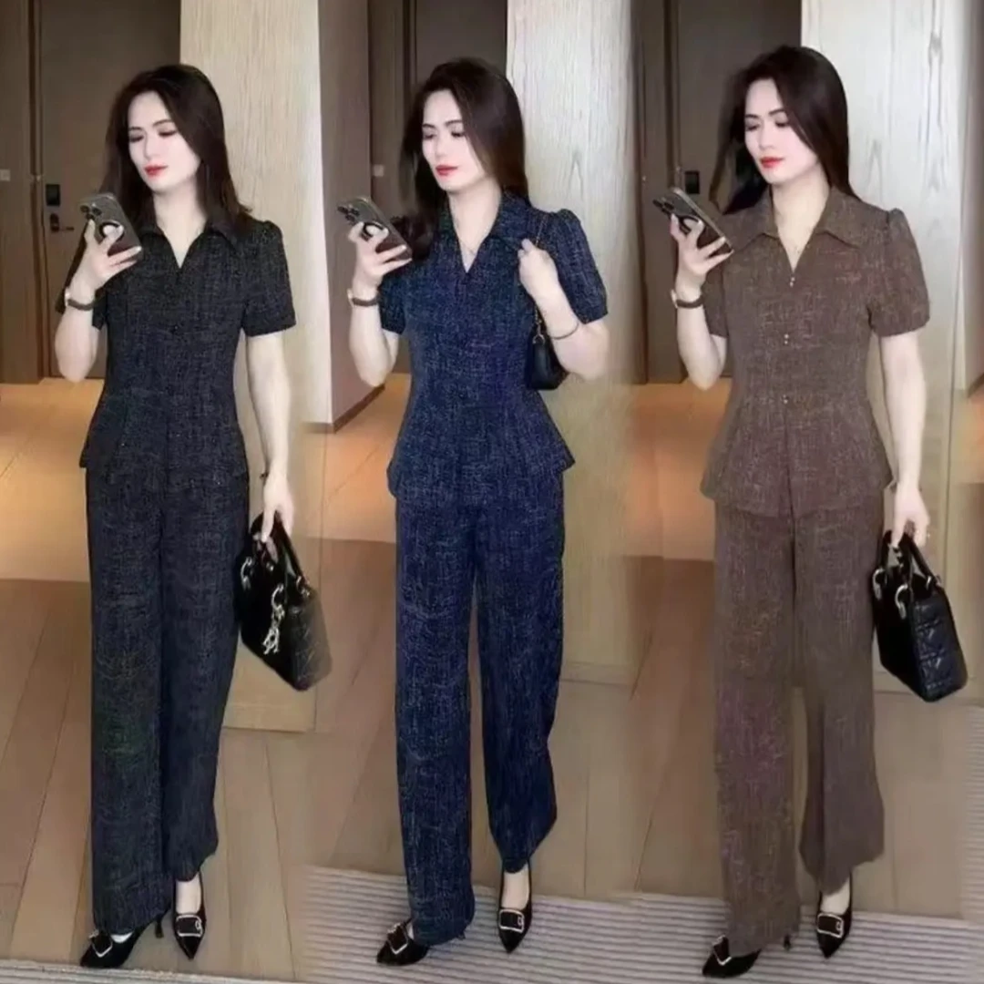 休闲风时尚套装韩版减龄网红休闲宽松显瘦夏季阔腿裤时尚短袖