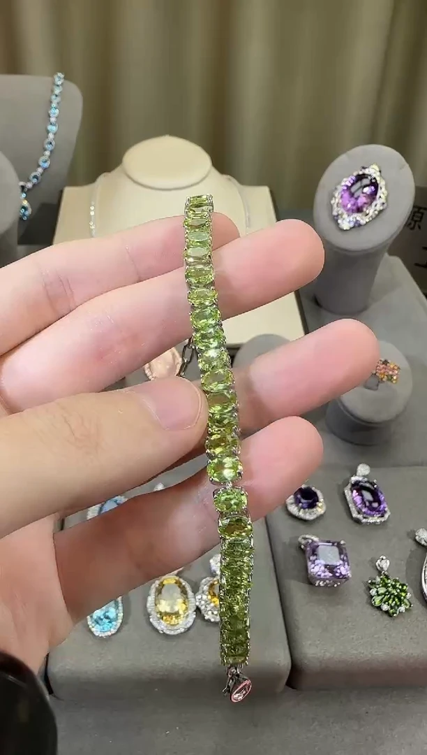 银S925镶嵌手链橄榄石6mm手链高级款