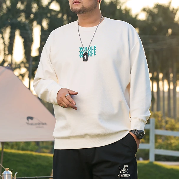 特大码300斤青少年印花无帽圆领卫衣男秋冬潮流宽松时尚长袖上衣