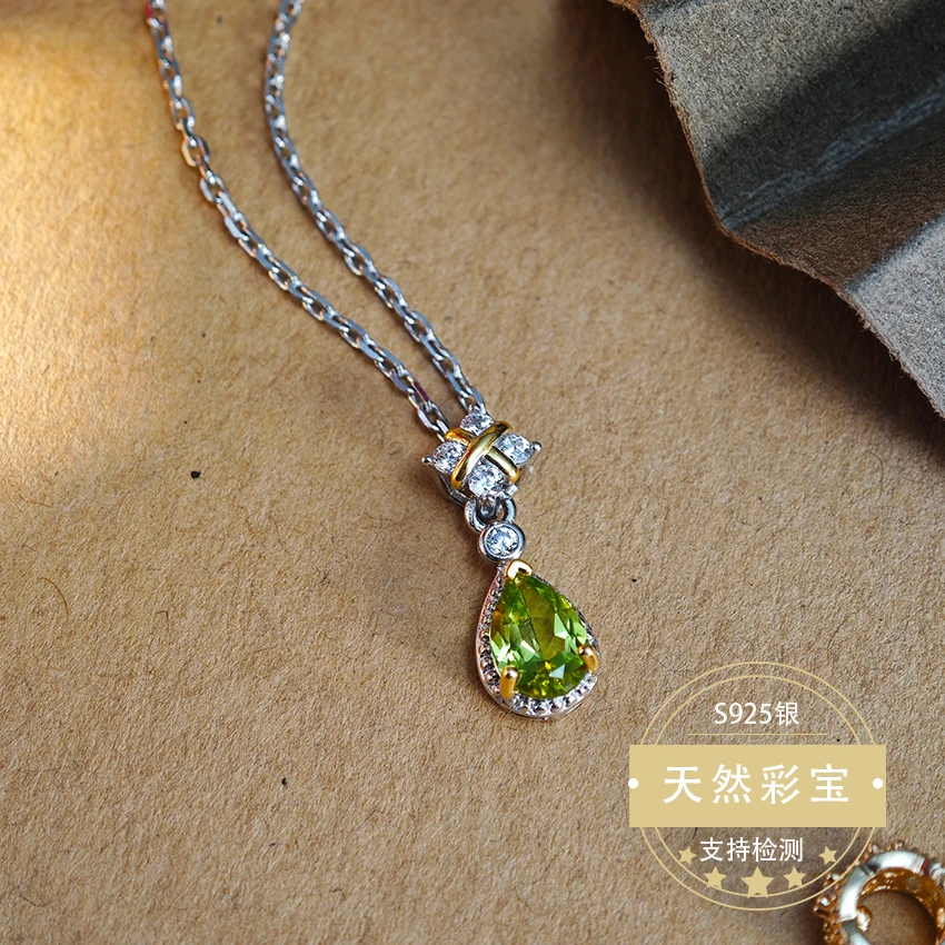 天然橄榄石吊坠华丽百搭爆款送礼S925银个性典美高级大气疗愈