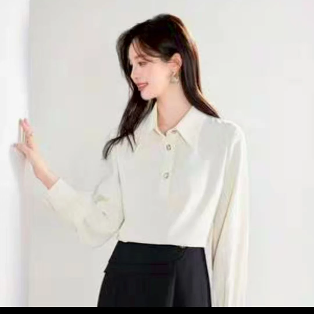 长袖秋季衬衣单肩通勤百搭polo衬衫袖衬衫修身型女装