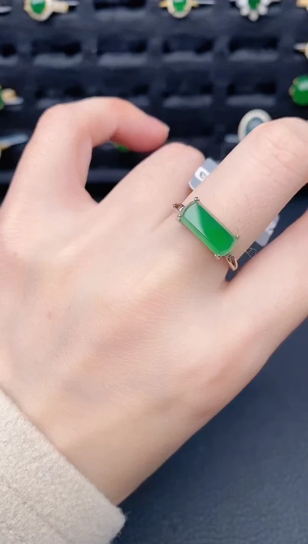 银S925镶嵌戒指翡翠天然a货翡翠159