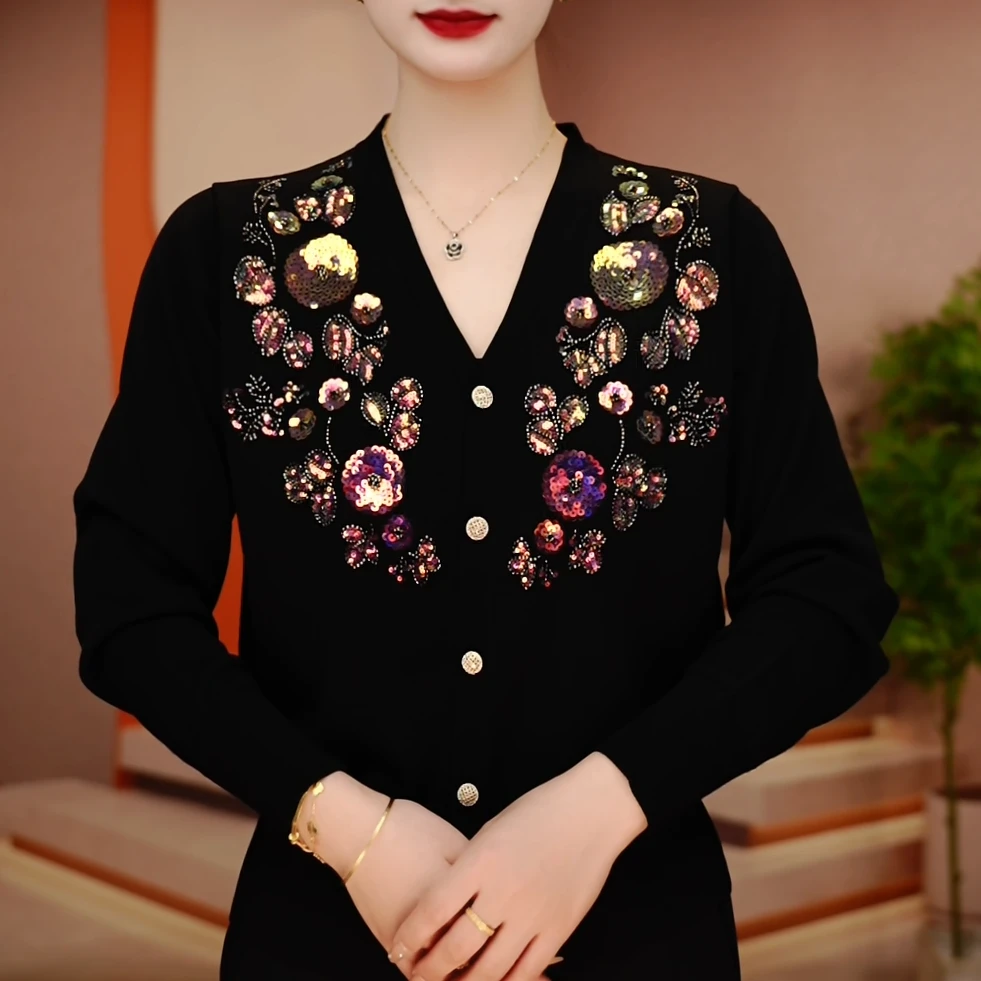 D250047-春季新款针织毛衣抗起球高端百搭减龄气质开衫