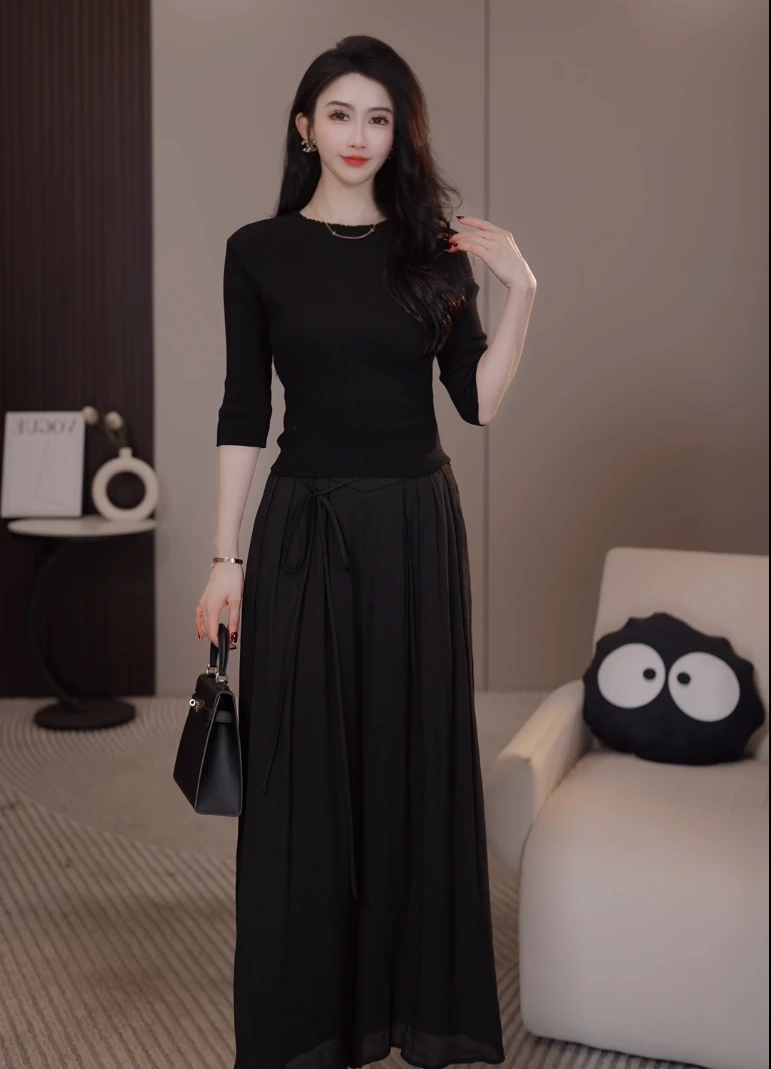 C-203春季新款法式时尚简约修身温柔设计感韩版气质女装套装