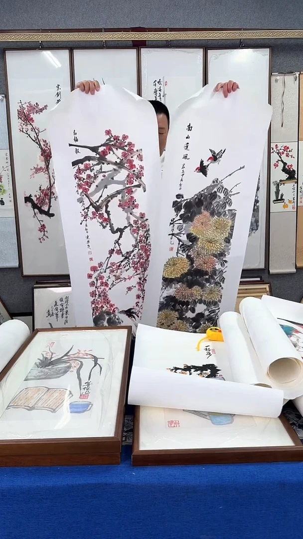 国画春夏秋冬花鸟四屏 画芯35*135
