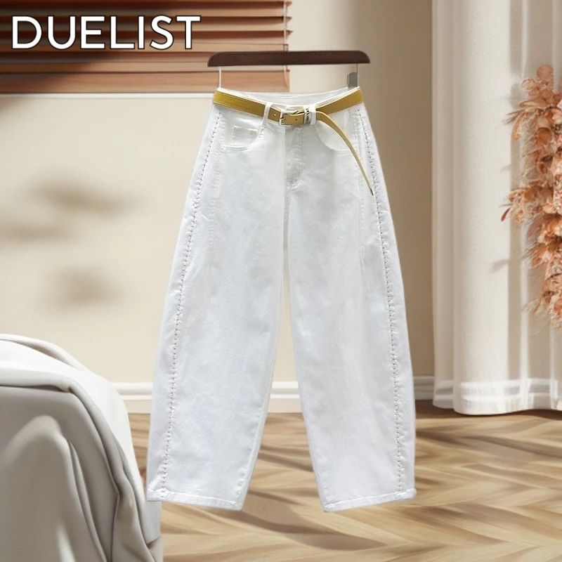 DUELIST白色弯刀牛仔 裤高腰宽松休闲阔腿老爹九分香蕉镰刀裤 女