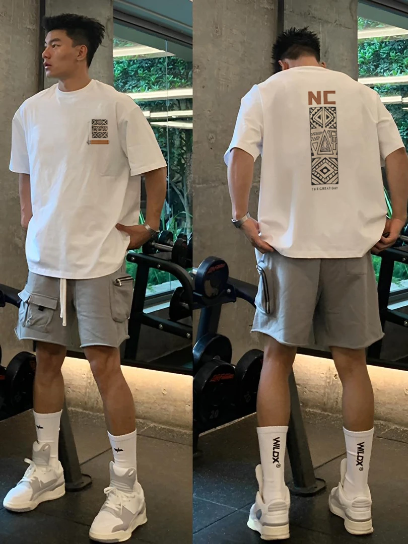 【重磅纯棉】宽松潮流韩版半袖时尚美式五分男短袖T恤夏季上衣男士