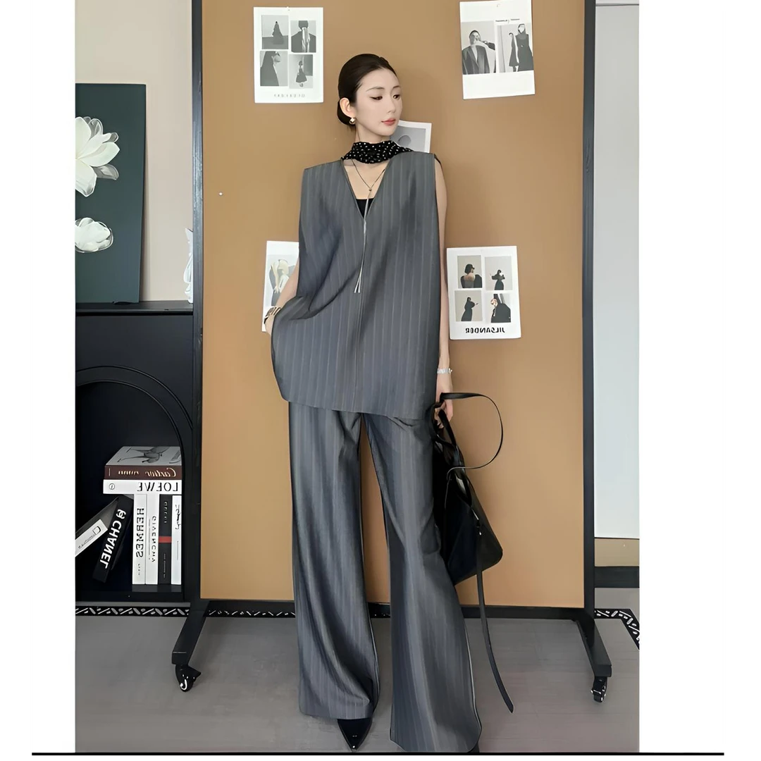 设计感小众夏季套装高级感无袖背心上衣阔腿裤子韩版气质两件套