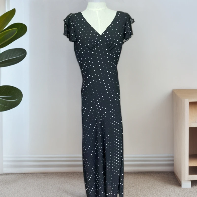 南油桑蚕丝黑色波点连衣裙