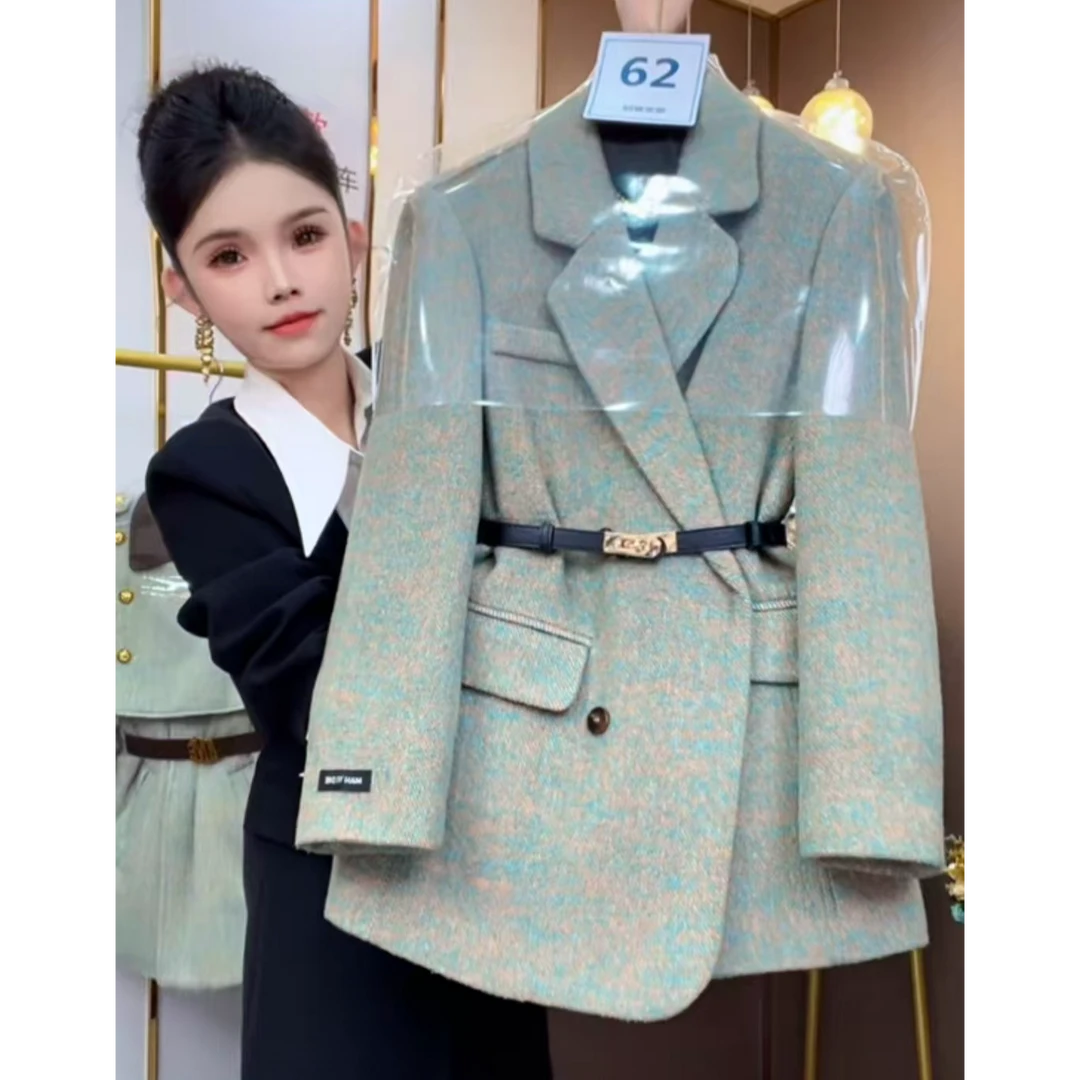 夹棉加厚毛呢外套女短款2025年新款秋冬季高级感西装呢子大衣