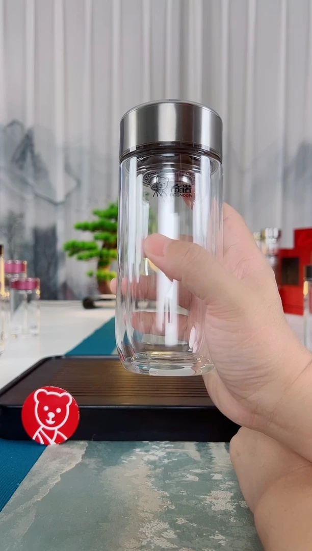 高硼硅玻璃茶隔款希诺双层鹅蛋玻璃杯280毫升礼盒装7157