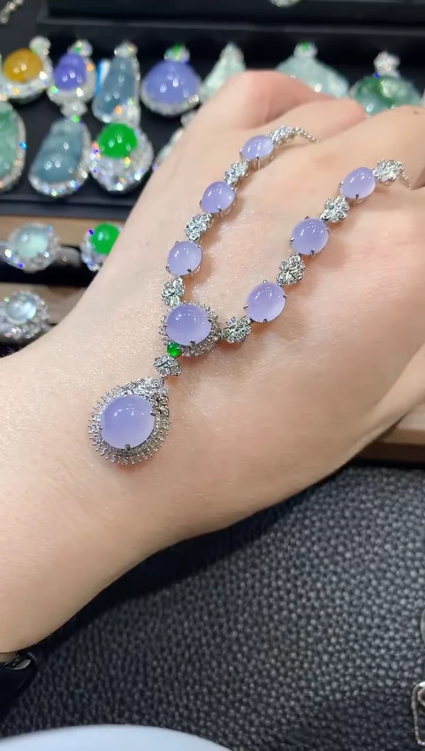 套链18K金镶嵌翡翠A88 紫货有一定色差