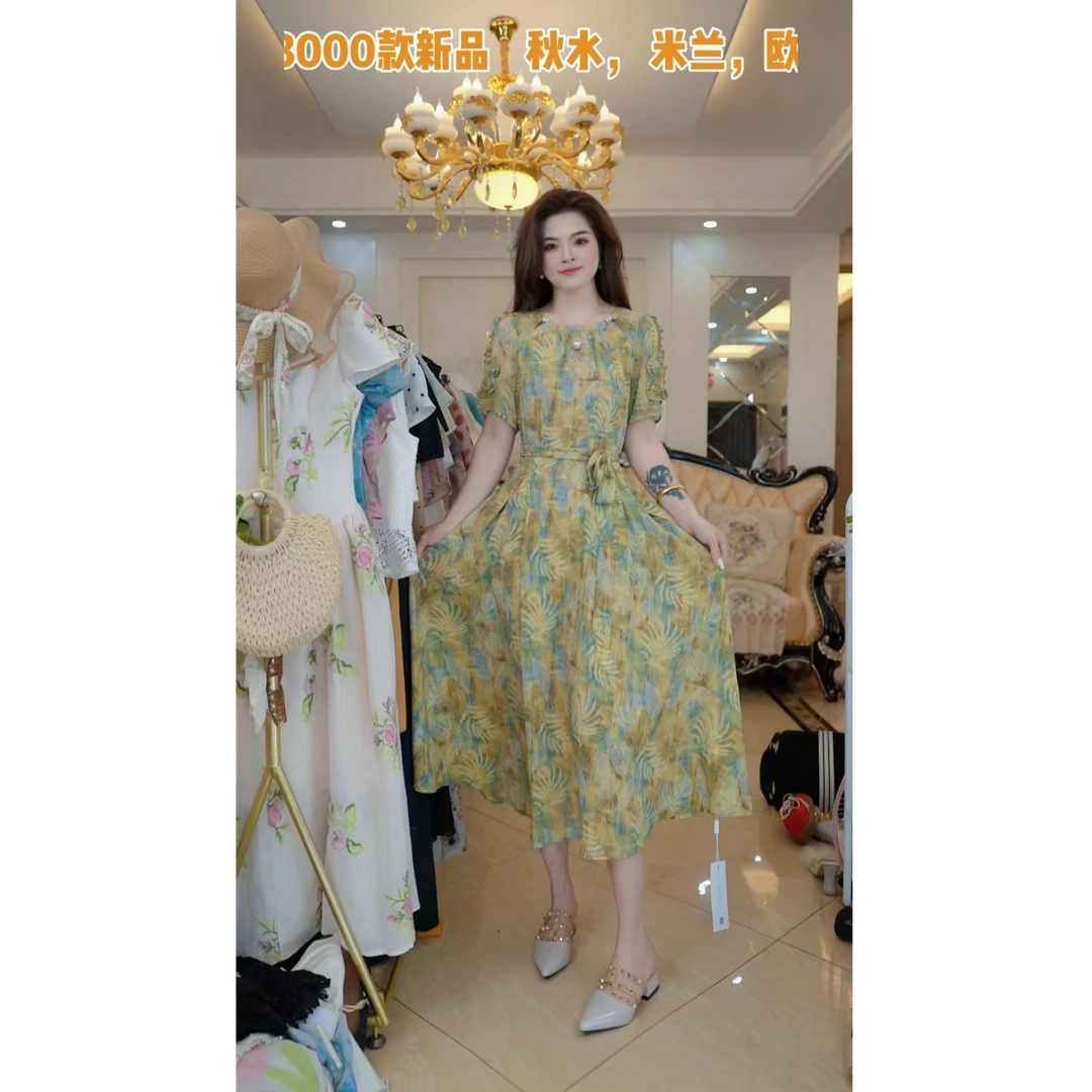 【赠送运费险】 短袖连衣裙女夏季新款妈妈时尚收腰礼服裙子A47012