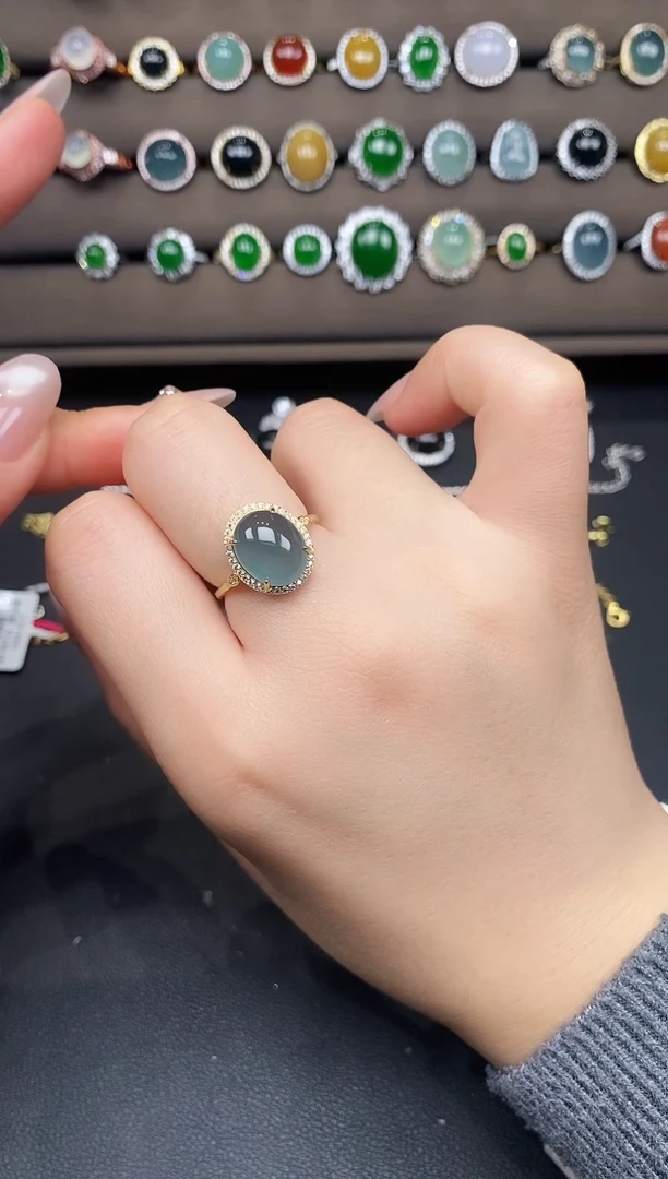 银S925镶嵌戒指翡翠8978