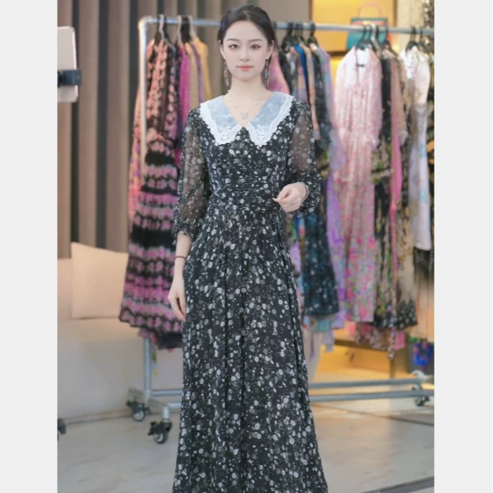 【乖瑶-潮庭】气质夏季超显瘦气质时尚桑蚕丝连衣裙 2200