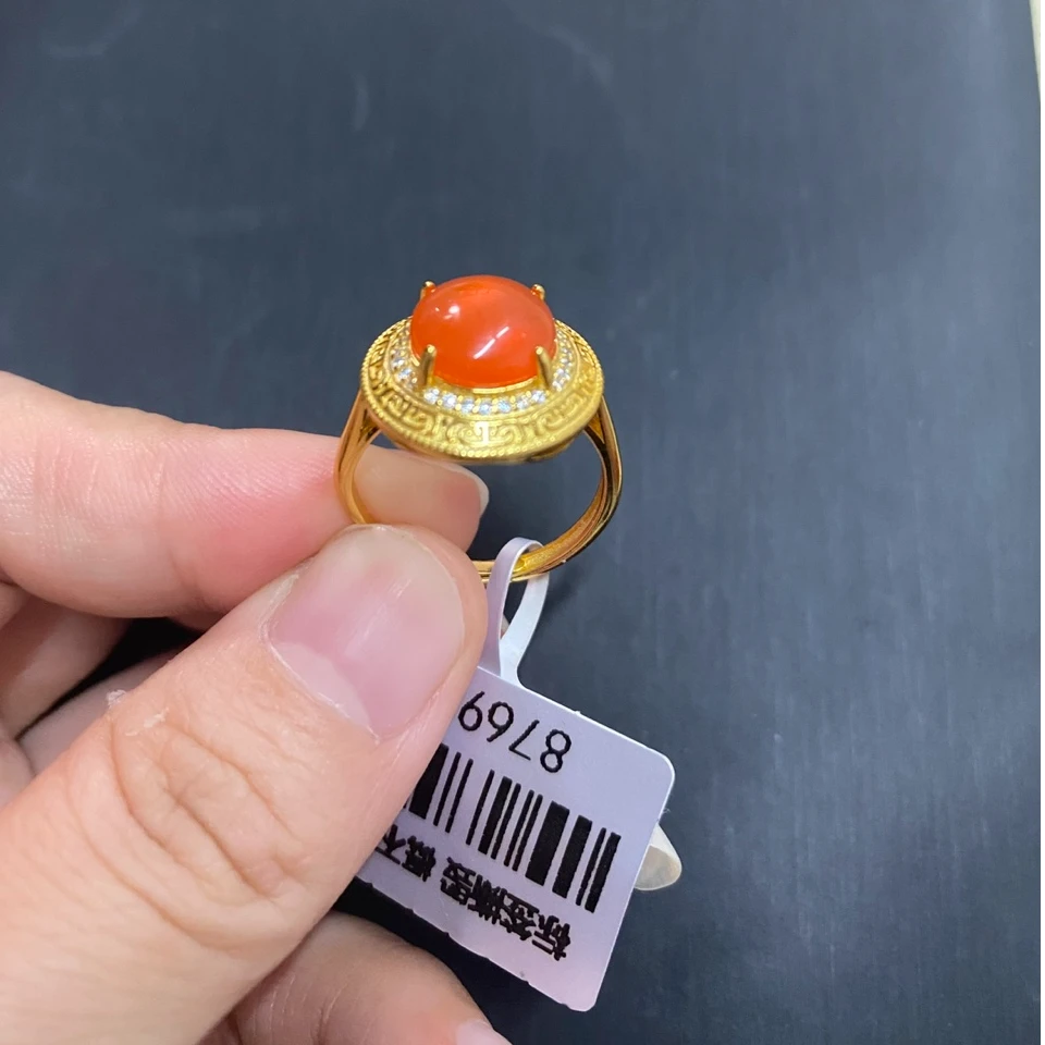 925银冰红玛瑙戒指