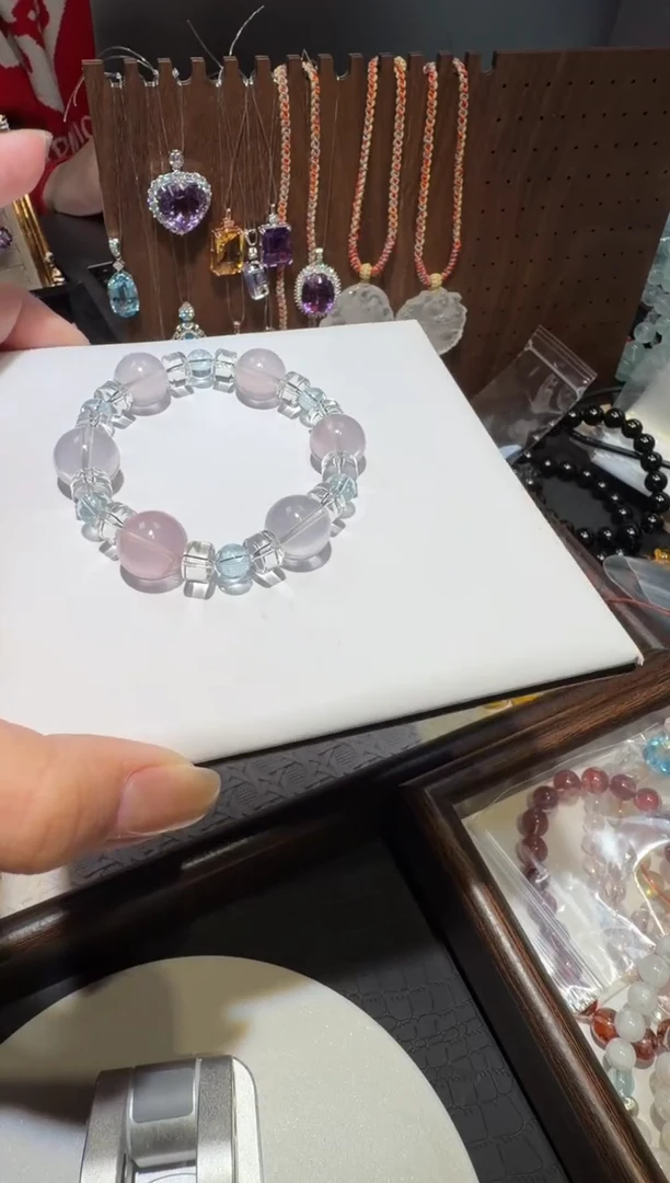 未镶嵌手链水晶粉蓝水晶手串