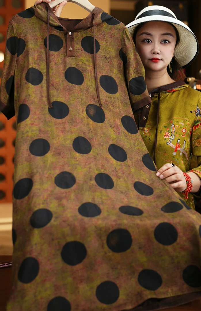 <<非遗美学>>桑蚕丝新中式轻奢高端复古优雅气质花萝连衣裙1168