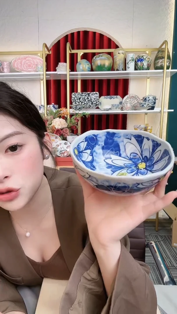 盘有田烧肥田蓝染花小钵13.7cm一支