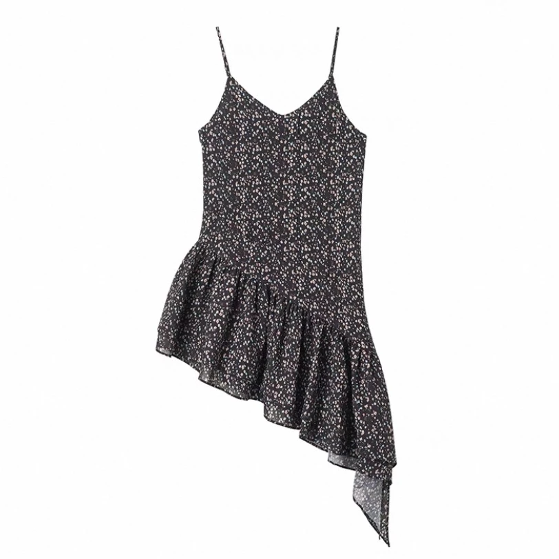 LABERTHREE X THE ENES 夏日度假风个性不规则裙摆花色吊带连衣裙