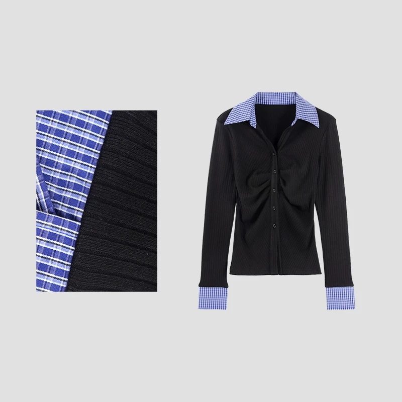 [心愿]假两件针织上衣春季拼接修身显瘦长袖针织衫上衣HBZU651465