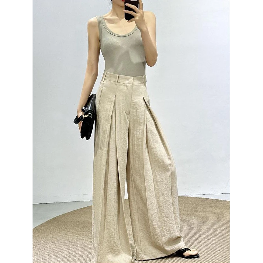 时尚慵懒老钱风休闲长裤女春夏新款宽松显瘦百搭垂感拖地阔腿裤