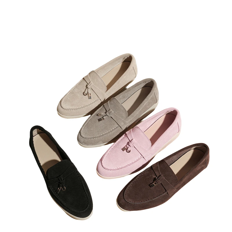 真皮平底（内增高）流苏适中情侣舒适中口套筒乐福鞋透气女鞋皮鞋