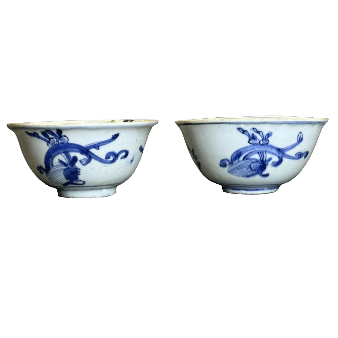 25153312、13t青花龙纹碗一对