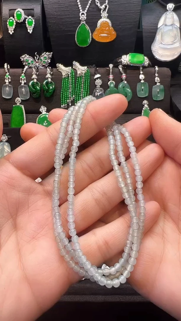 【闪购商品】翡翠颈饰未镶嵌冰种白冰珠链颈饰