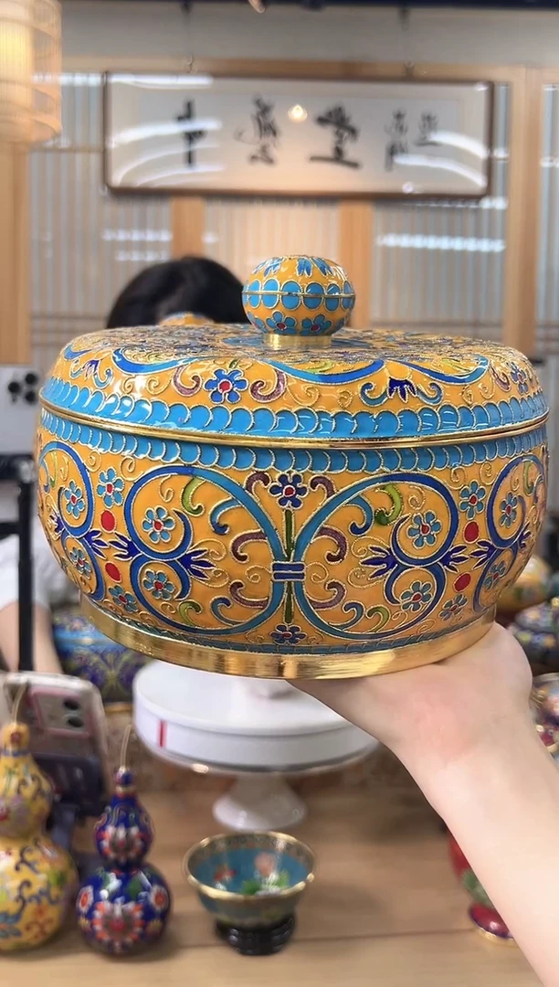 【闪购商品】景泰蓝花丝储物盒(大)黄CWH0002