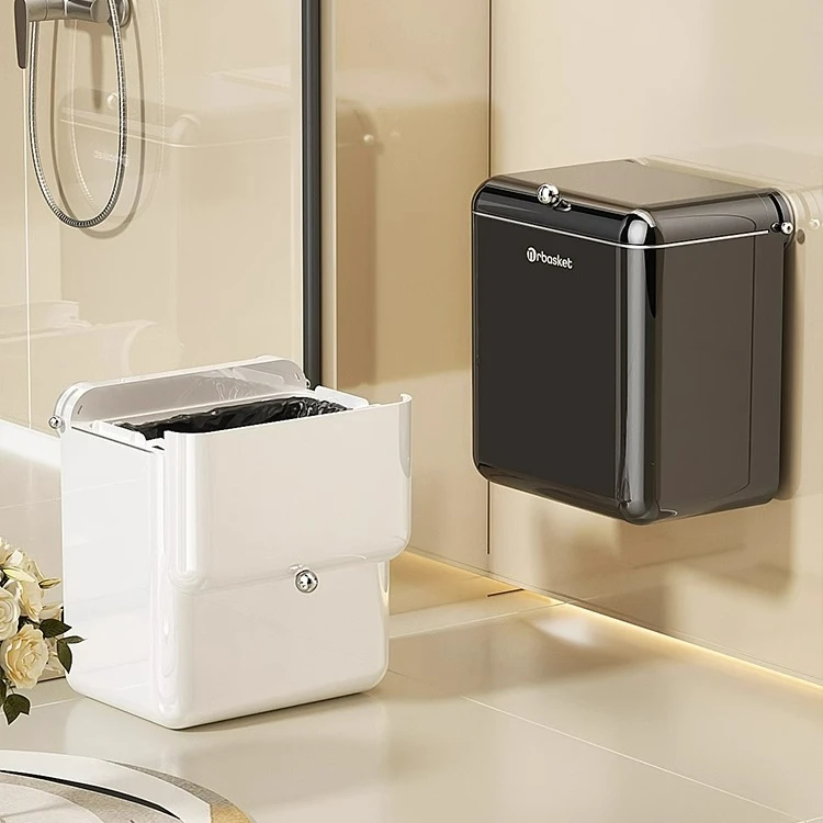 deHub垃圾桶家用吸盘免打孔垃圾筒带盖厕所卫生间客厅厨余收纳桶