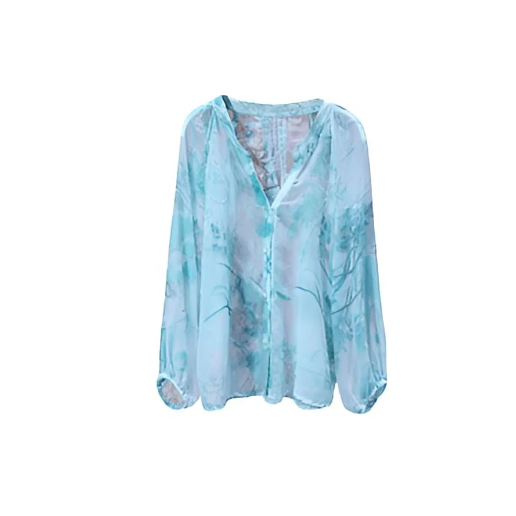 【韩哥女装】夏季蓝薄荷国风植绒刺绣时尚轻薄小众阔版衬衫8125-F1