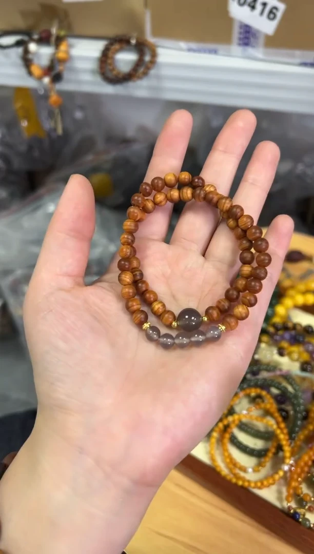 【闪购商品】柏木（崖柏）手串未镶嵌老料崖柏玛瑙珠双圈[0559]