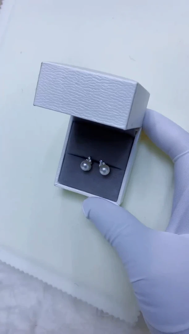 银S925镶嵌海水珍珠饰品睫毛款耳钉