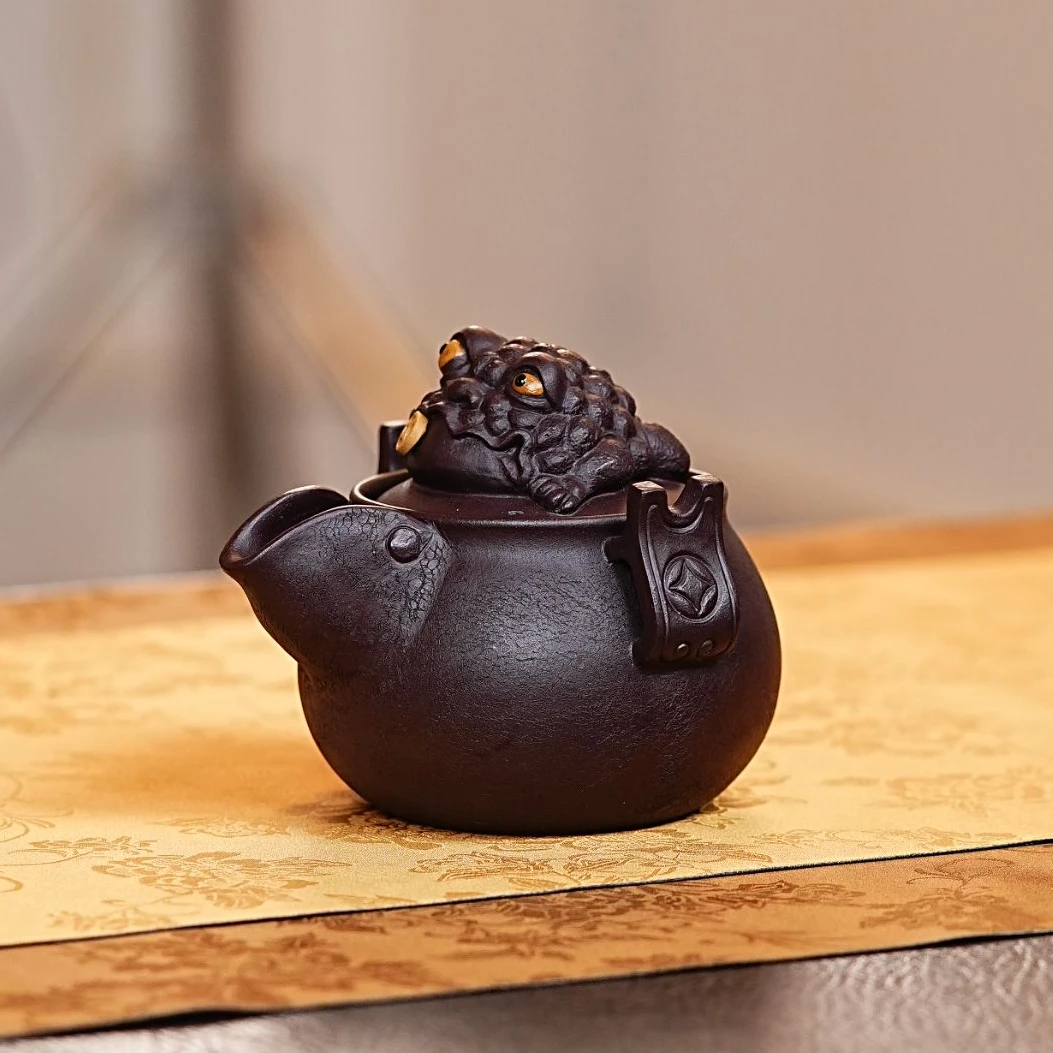 宜兴原矿紫砂紫泥宝瓶金蝉手抓壶茶壶茶具  142